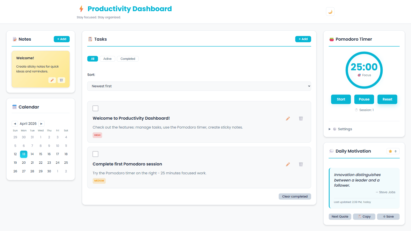 Productivity Dashboard preview
